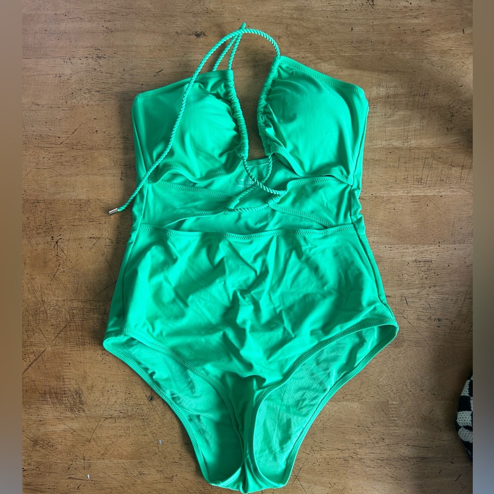 Bright Kelly Green One Piece Swimsuit Tie Twist Arie Bathing Suit